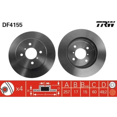 Imagem de TRW DF4155 Disco de travão 257 17 4 100 ventilado pintado SUZUKI: Ignis 2, I