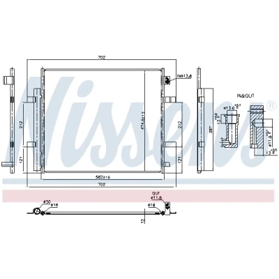 Imagem de NISSENS 940893 Condensador com enchimento de azoto secador 13,8mm 11,8mm Alumínio 550mm R1234yf