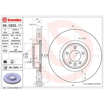 Imagem de BREMBO 09.C820.11 Disco de travão 380 34 5 interior ventilado revestido alto carbono LAND ROVER: Range Rover 4