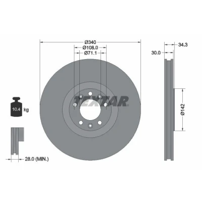 Imagem de TEXTAR PRO 92268203 Disco de travão 340 30 05/08 108 interior ventilado revestido sem pernos fixação da roda, cubo roda PEUGEOT: RCZ Coupe