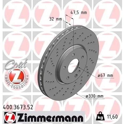 Imagem de ZIMMERMANN SPORT COAT Z 400.3673.52 Disco de travão 330 32 6/5 5 112 interior ventilado, perfurado revestido alto carbono