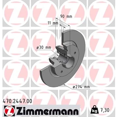 Imagem de ZIMMERMANN Disco de travão RENAULT: Kangoo II Express, / Grand 274mm 11mm 5/5 5furos 108mm cheio 470.2447.00 432004327R,432023939R