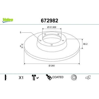 Imagem de VALEO Disco de travão RENAULT: Megane 4, IV Sedan Eixo traseiro 260mm 8mm 5furos cheio revestido 672982 432000185R,432006609R