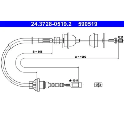 Imagem de ATE 24.3728 0519.2 Cabo de Embreagem FIAT: Ducato II Minibus, I Camião plataforma/Chassis