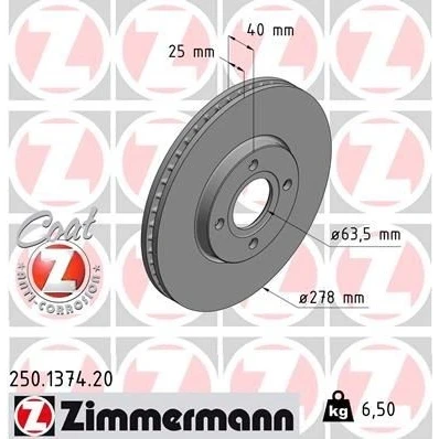 Imagem de ZIMMERMANN COAT Z 250.1374.20 Disco de travão 278 25 4/4 4 108 interior ventilado revestido FORD: Ecosport Mk2