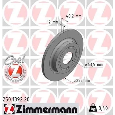 Imagem de ZIMMERMANN COAT Z 250.1392.20 Disco de travão 253 12 4/4 4 108 cheio revestido FORD: FIESTA 7