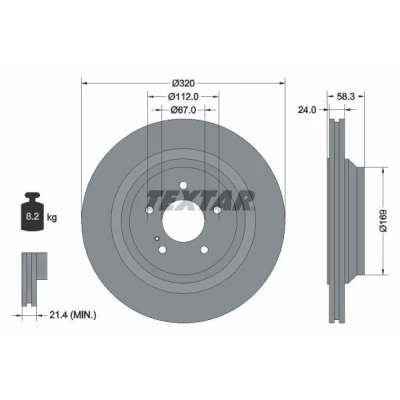 Imagem de TEXTAR PRO+ 92160705 Disco de travão 320 24 05/06 112 interior ventilado revestido alto carbono sem pernos fixação da roda, cubo roda
