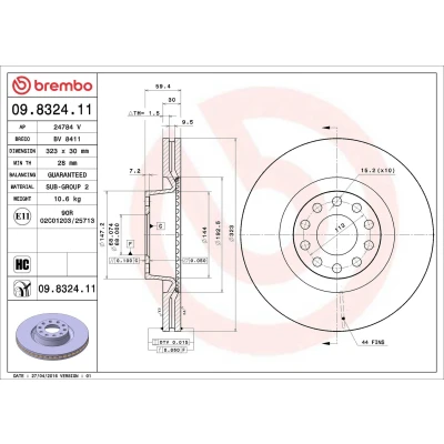 Imagem de BREMBO COATED DISC LINE 09.8324.11 Disco de travão 323 30 5 interior ventilado revestido alto carbono