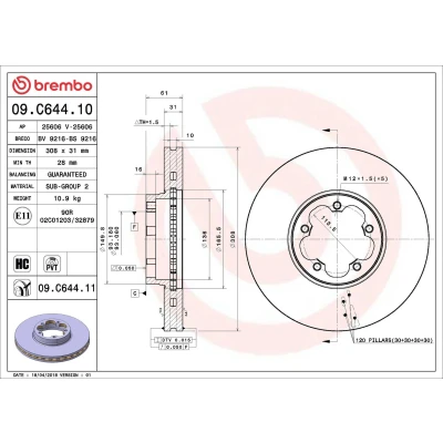 Imagem de BREMBO 09.C644.11 Disco de travão 308 31 5 interior ventilado revestido alto carbono FORD: Transit V363 Van, Mk6 Minibus