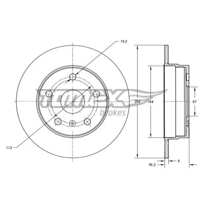 Imagem de TOMEX brakes Disco de travão MERCEDES BENZ: Classe A Eixo traseiro 258mm 8mm 5 112mm cheio pintado TX 72 43 1684230212,168423021264,A1684230212
