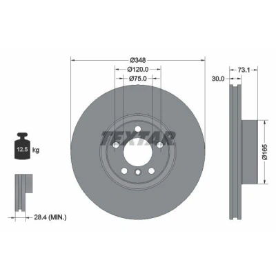 Imagem de TEXTAR 92320505 Disco de travão 348 30 05/06 120 interior ventilado revestido alto carbono sem pernos fixação da roda, cubo roda BMW: X4