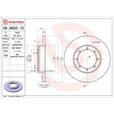 Imagem de BREMBO 08.A650.10 Disco de travão 302 18 8 cheio RENAULT: MASTER 3 Kasten, OPEL: Movano B Van