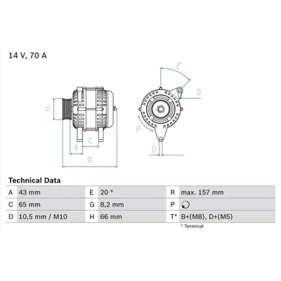 Imagem de BOSCH 0 986 038 740 Alternador 14V 70A PEUGEOT: Partner I Van, 306 Hatchback, Expert CITROËN: Berlingo / First Jumpy Van