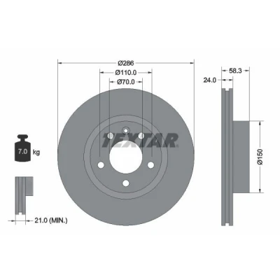 Imagem de TEXTAR PRO 92066903 Disco de travão 286 24 05/06 110 interior ventilado revestido sem pernos fixação da roda, cubo roda