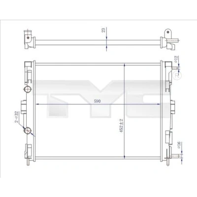Imagem de TYC Radiador, arrefecimento do motor 590mm 452mm 23mm Caixa de velocidades manual Aletas refrigeração unidas mecanicamente RENAULT: MEGANE 2 Kombi