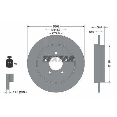 Imagem de TEXTAR PRO 92197803 Disco de travão 302 12 05/05 114,3 cheio revestido sem o rolamento da roda, pernos fixação cubo roda