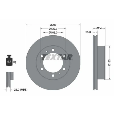 Imagem de TEXTAR 92222600 Disco de travão 297 25 06/08 139,7 interior ventilado sem pernos fixação da roda, cubo roda TOYOTA: Hilux VIII Pick up
