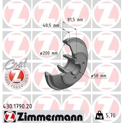 Imagem de ZIMMERMANN COAT Z 430.1790.20 Tambor de Travão sem o rolamento da roda 238