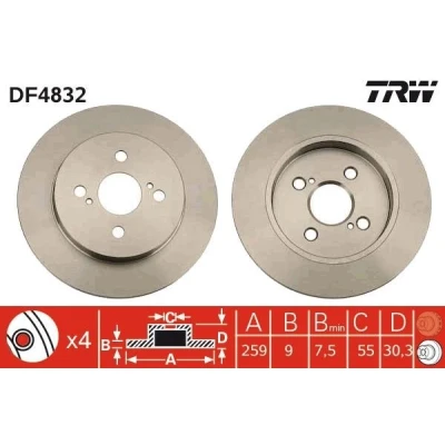 Imagem de TRW DF4832 Disco de travão 259 9 4 100 cheio pintado TOYOTA: Yaris II Hatchback, iQ