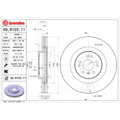 Imagem de BREMBO COATED DISC LINE 09.R103.11 Disco de travão 350 32 5 interior ventilado revestido alto carbono com parafusos MERCEDES BENZ: Classe R, ML