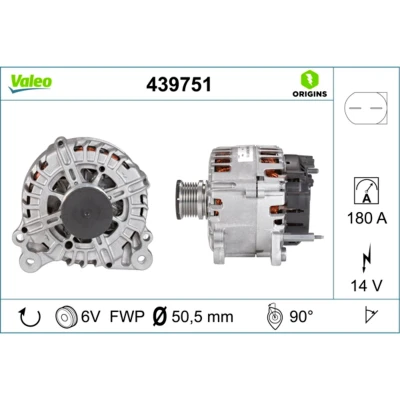 Imagem de VALEO 439751 Alternador 14V 180A VOLKSWAGEN: Passat B6 Sedan, Crafter 30 50 Van