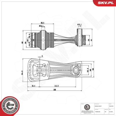 Imagem de ESEN SKV 75SKV051 Suporte, motor traseira Rolamento de borracha e metal Borracha, Plástico 168mm 46mm RENAULT: Kangoo I Express, MEGANE 1, Scénic 1