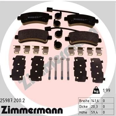 Imagem de ZIMMERMANN 25987.200.2 Jogo de pastilhas para travão disco FIAT: Ducato III Van, Camião plataforma / Chassis, CITROËN: Jumper II Van