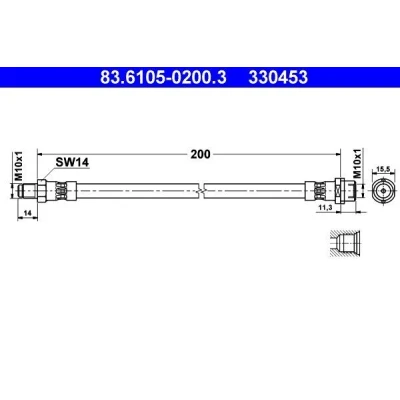 Imagem de ATE 83.6105 0200.3 Mangueira de Travão 200 M10x1 AUDI: A4 B5 Avant, Sedan