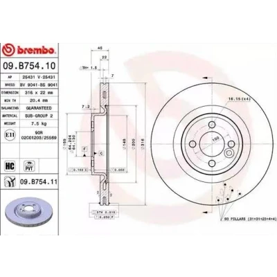 Imagem de BREMBO COATED DISC LINE 09.B754.11 Disco de travão 316 22 4 interior ventilado revestido alto carbono MINI: Hatchback, Clubman, Cabrio