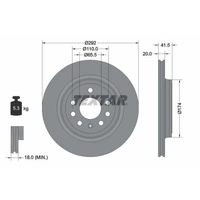 Imagem de TEXTAR 92118400 Disco de travão 292 20 05/08 110 ventilado fora sem pernos fixação da roda, cubo roda OPEL: Vectra C Caravan, CC