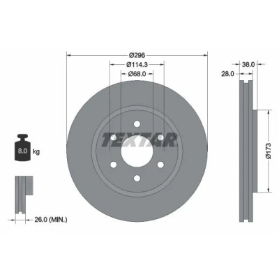 Imagem de TEXTAR PRO 92199603 Disco de travão 296 28 06/06 114,3 interior ventilado revestido sem pernos fixação da roda, cubo roda