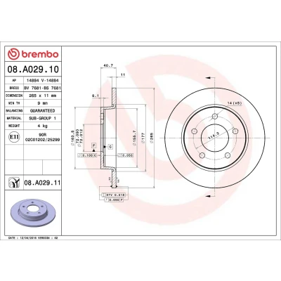 Imagem de BREMBO 08.A029.10 Disco de travão 265 11 5 cheio MAZDA: 5, 3 Hatchback, Sedan