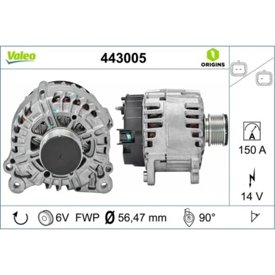 Imagem de VALEO 443005 Alternador 14V 150A RENAULT: Kangoo II Express, GRAND SCENIC 3, Clio 4, DACIA: Lodgy, Duster SUV