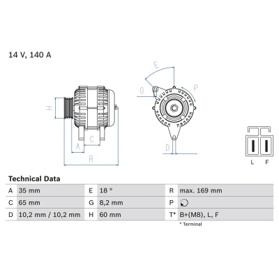 Imagem de BOSCH 0 986 084 150 Alternador 14V 140A OPEL: Astra H Caravan, Hatchback, Corsa D Hatchback