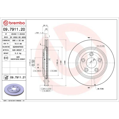 Imagem de BREMBO COATED DISC LINE 09.7911.21 Disco de travão 288 20 5 interior ventilado revestido JAGUAR: XJ Sedan, S Type