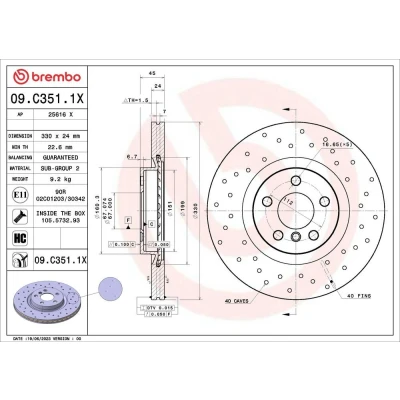 Imagem de BREMBO Disco de travão BMW: X1, 2 Gran Tourer, Active MINI: Countryman 330mm 24mm 5 perfurado/ventilado revestido alto carbono 09.C351.1X