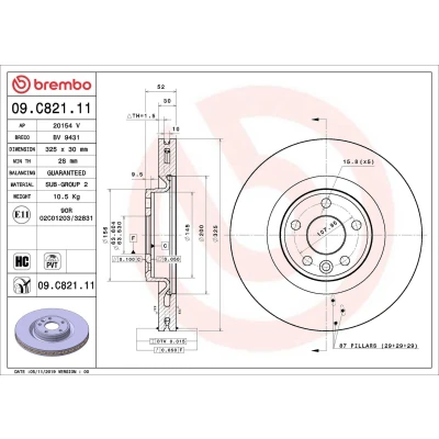 Imagem de BREMBO 09.C821.11 Disco de travão 325 30 5 interior ventilado revestido alto carbono