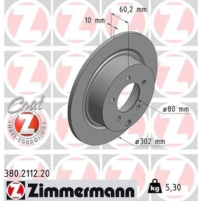 Imagem de ZIMMERMANN COAT Z 380.2112.20 Disco de travão 302 10 6/5 5 114 cheio revestido MITSUBISHI: Outlander 2 SUV, ASX SUV