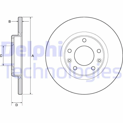 Imagem de DELPHI BG4661C Disco de travão 268 12 5 cheio revestido não tratado sem o rolamento da roda, anel sensor do ABS PEUGEOT: 308 SW 2