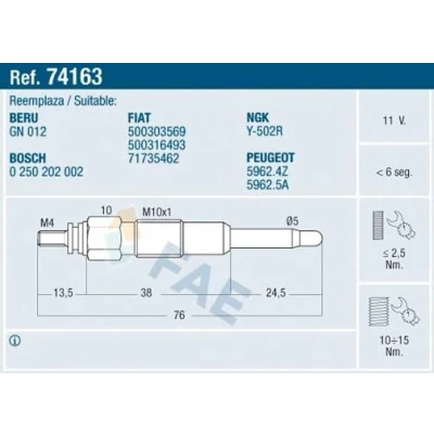 Imagem de FAE 74163 Vela incandescente 11V M10x100 IVECO: DAILY 2 Pritsche/Fahrgestell, RENAULT: MASTER Kasten