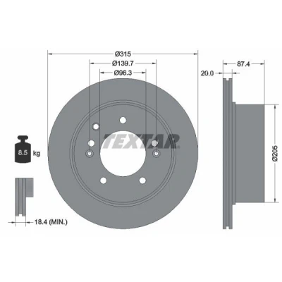 Imagem de TEXTAR 92147400 Disco de travão 315 20 05/08 139,7 interior ventilado sem pernos fixação da roda, cubo roda KIA: SORENTO 1