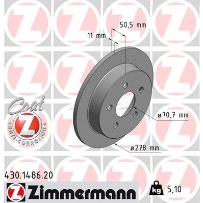 Imagem de ZIMMERMANN COAT Z 430.1486.20 Disco de travão 278 11 5/5 5 118 cheio revestido