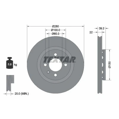 Imagem de TEXTAR 92043500 Disco de travão 280 21,9 04/05 100 ventilado fora sem pernos fixação da roda, cubo roda SEAT: Ibiza 2, Córdoba I Vario