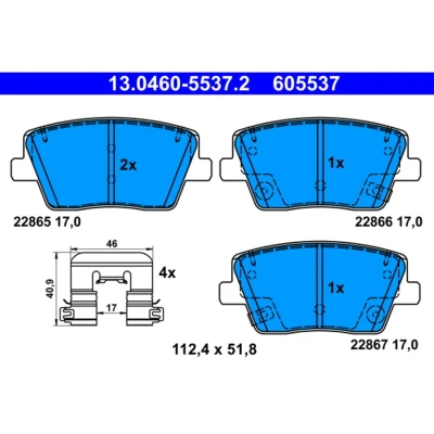 Imagem de ATE 13.0460 5537.2 Jogo de pastilhas para travão disco com avisador sonoro desgaste acessórios HYUNDAI: i30 III Hatchback, Fastback