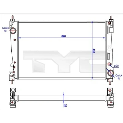 Imagem de TYC 725 0042 R Radiador, arrefecimento do motor 620 418 32 Aletas de refrigeração unidas mecanicamente FIAT: Doblo II Van / Carrinha