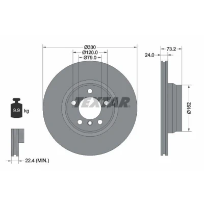 Imagem de TEXTAR PRO+ 92242005 Disco de travão 330 24 05/06 120 interior ventilado revestido alto carbono sem pernos fixação da roda, cubo roda