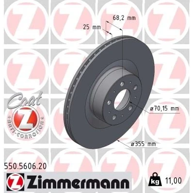 Imagem de ZIMMERMANN Disco de travão 355mm 25mm 10/5 5furos 114mm interior ventilado revestido alto carbono 550.5606.20 118861100A Discos