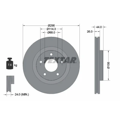 Imagem de TEXTAR PRO+ 92285905 Disco de travão 296 26 05/05 114,3 interior ventilado revestido alto carbono sem pernos fixação da roda, cubo roda