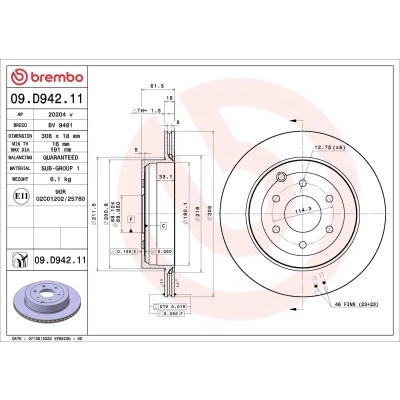 Imagem de BREMBO 09.D942.11 Disco de travão 308 18 6 interior ventilado revestido