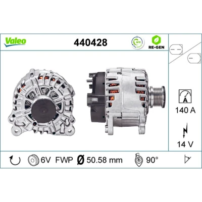 Imagem de VALEO 440428 Alternador 14V 140A VOLKSWAGEN: Passat B8 Alltrack, Sedan, Crafter 30 50 Van, SKODA: Octavia 3 Combi